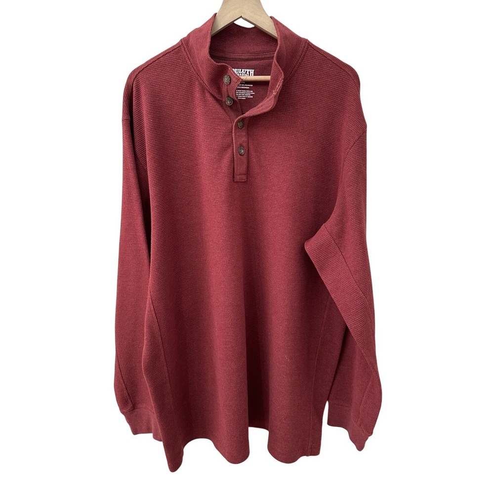 Duluth Trading Co Henley Pullover 2XL Burgundy Red Waffle Knit Long Sleeve Mock